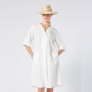 NWT women’s MARINA RINALDI SPORT ivory linen blend flare midi dress size 14